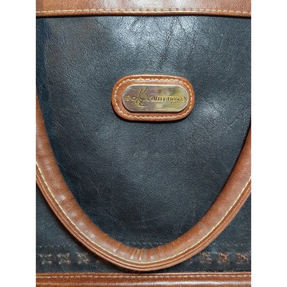 Kathie Lee 1990s Vintage Briefcase Tote Bag Handbag Brown Cognac Leather - Picture 3 of 9